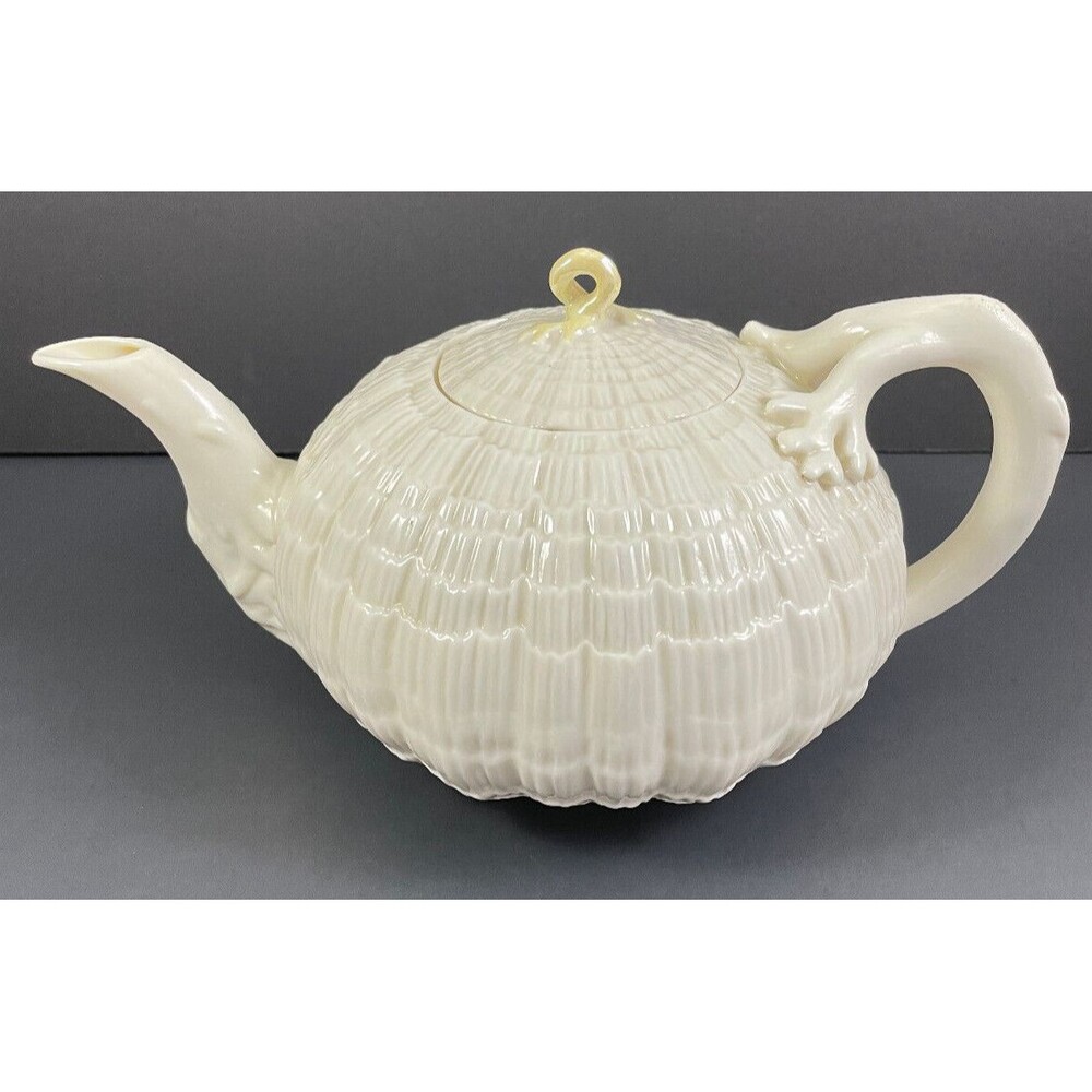 Belleek Opalescent White Tridacna Teapot Vintage Ireland Shell Unmarked